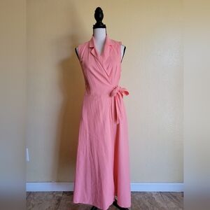 DKNY sleeveless Linen blend wrap dress